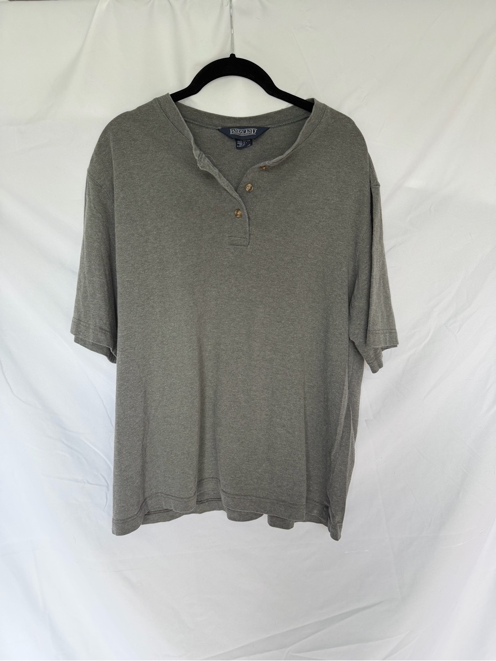 Vintage Lands End 100% Cotton Short Sleeve Henley Shirt - Gray